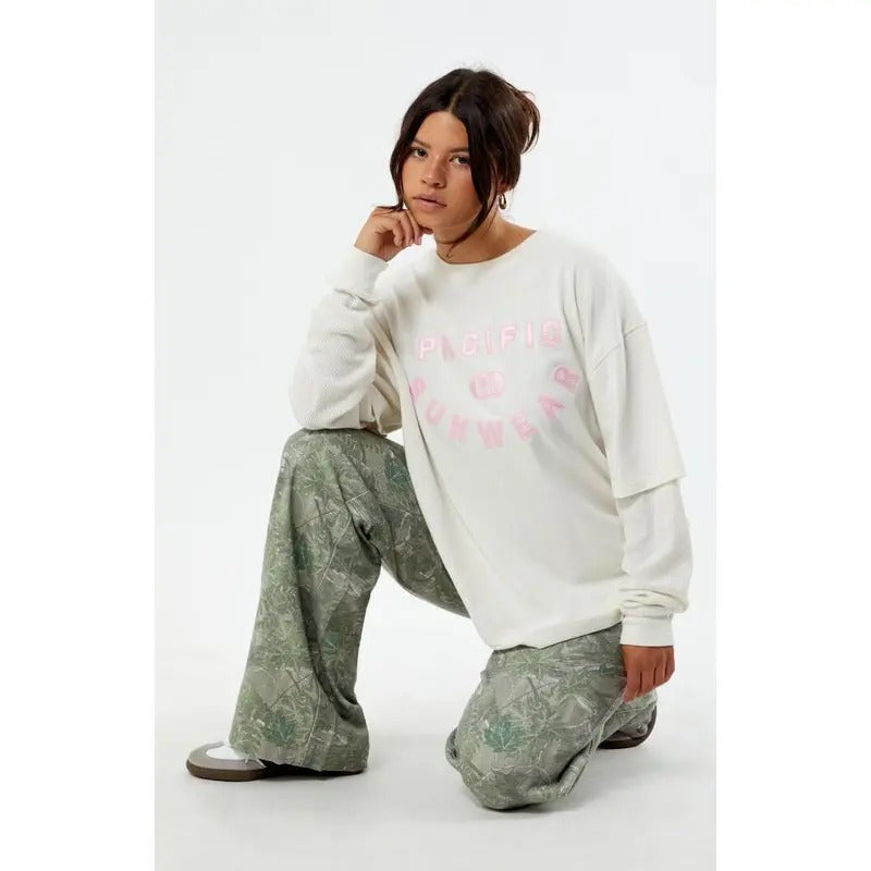 Pacsun Women's Pacific Sunwear Waffle Layered T-Shirt Hoodie, Sweatshirt | DripVista.com