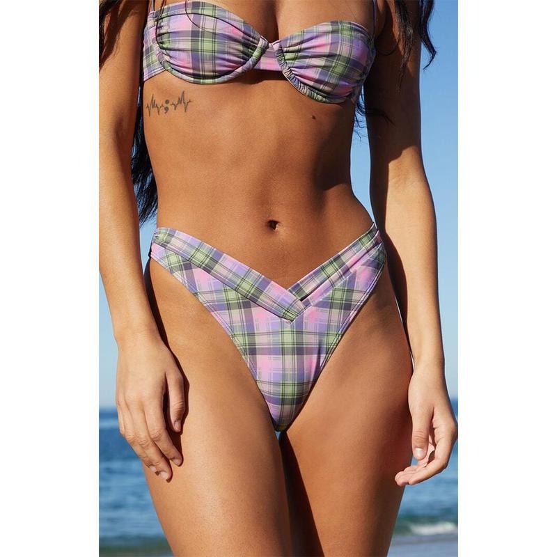 Pacsun Women's Plaid Emie Gathered V High Cut Bikini Bottom T-Shirts, Hoodie, Sweatshirt | DripVista.com