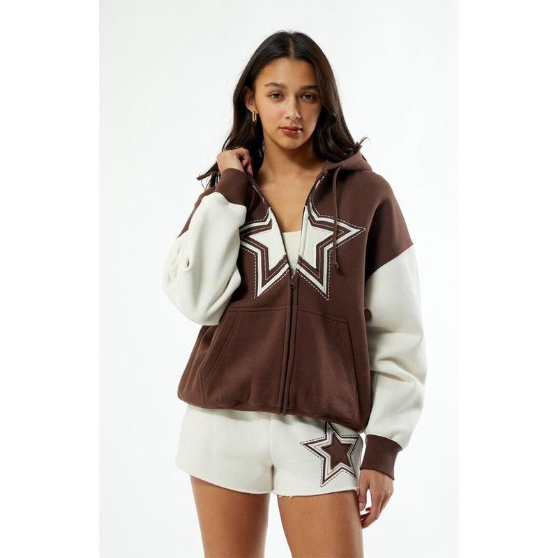 Pacsun Women's Starred Full Zip Hoodie T-Shirts, Sweatshirt | DripVista.com