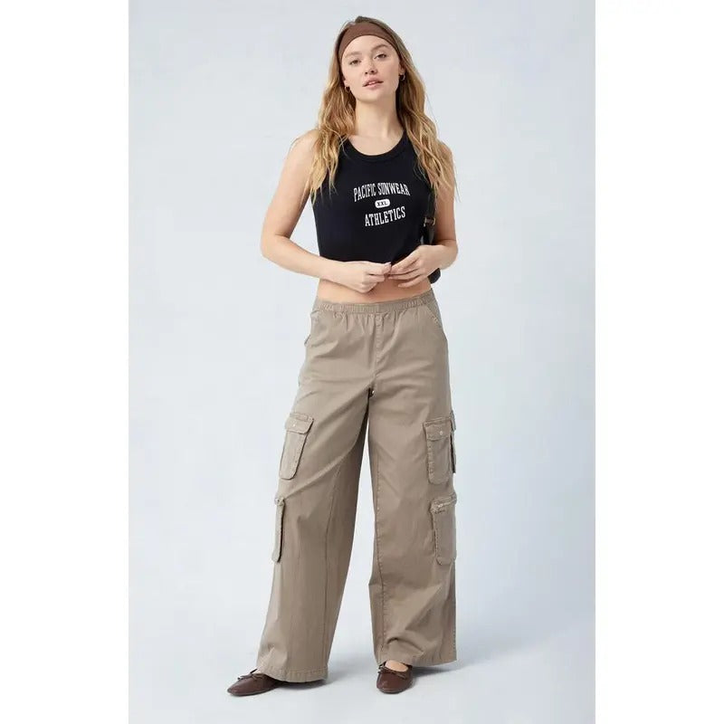Pacsun Women's Taupe Draped Low Rise Wide Leg Cargo Pants T-Shirts, Hoodie, Sweatshirt | DripVista.com