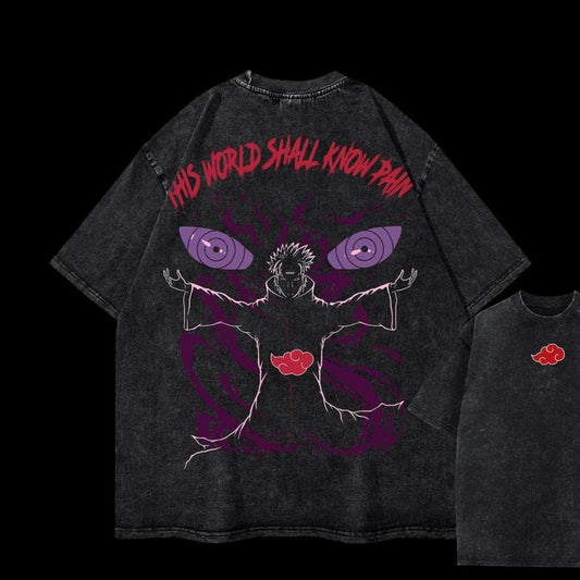 Pain Acid-Washed Unisex Anime T-Shirt, Streetwear & Gym Style, Laid-Back Vibe, Always in Style, Perfect Fit, Ultimate Comfort