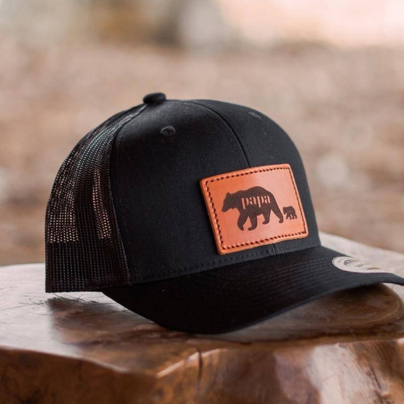 Papa Bear Leather Patch Hat | Trucker Style Leather Patch Cap | Father's Day Hat | Custom Leather Patch Hat T-Shirts,...