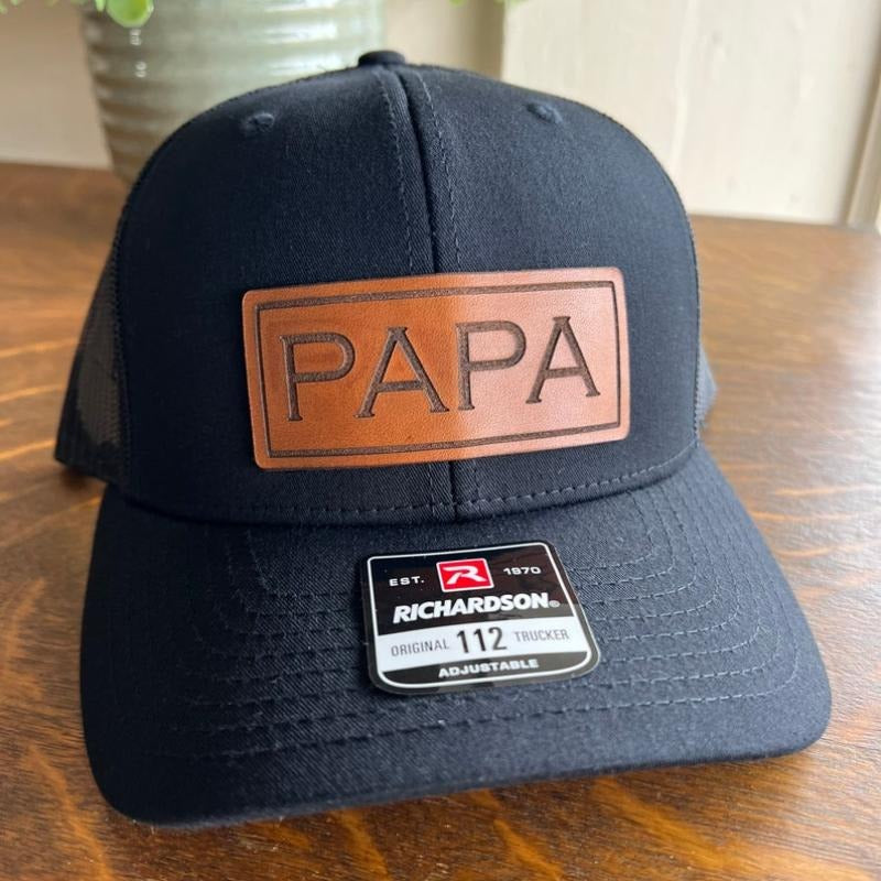 Papa Christmas Hat for Dad. Richardson 112 leather patch trucker hat for Dad. Gift for Papa. Christmas Gift for dad. Dad...