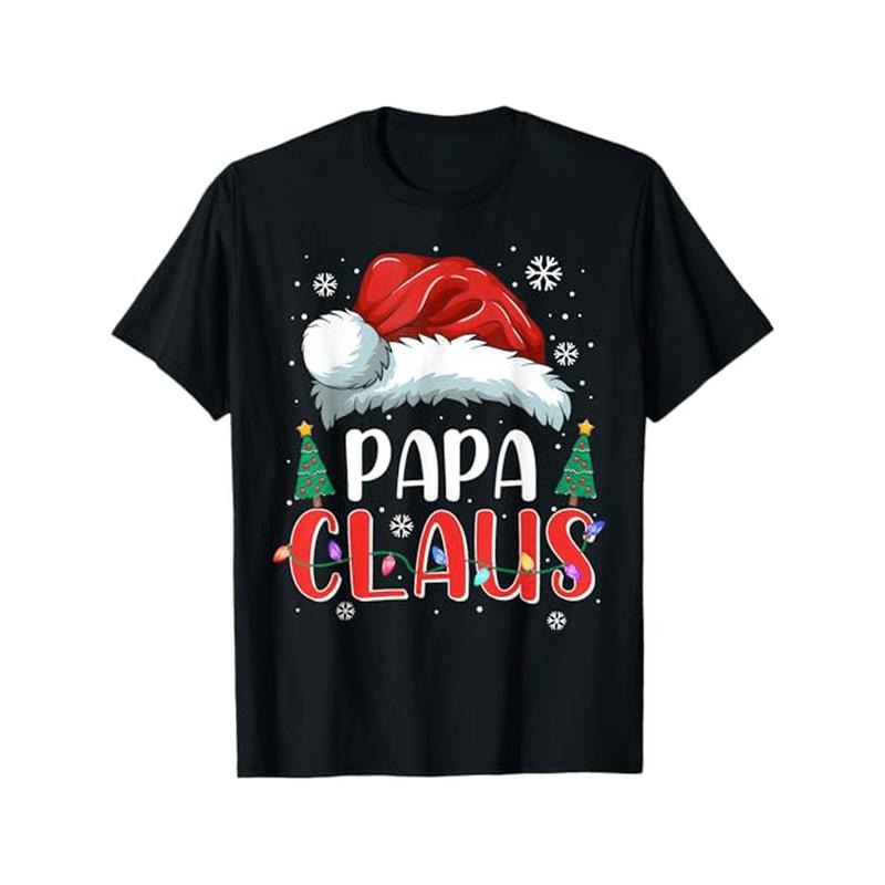 Papa Claus Shirt Christmas Lights Pajama Family Matching Theme T - Shirt, 100% Cotton, for Family Christmas Light -...