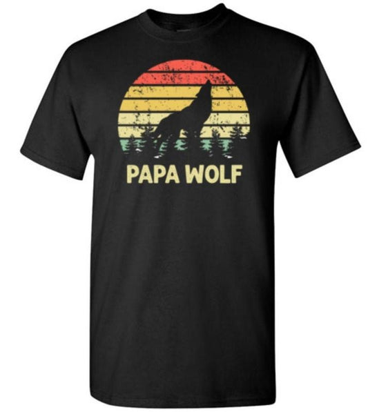 Papa Wolf Vintage Sunset T Shirt Hoodie Sweater For Men Birthday Christmas Fathers Day Gift Idea For Men Dad Grandpa From Son Daughter Wife Kids Grandkids