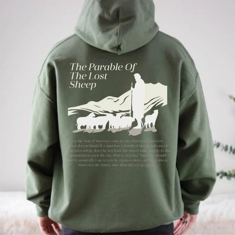 Parable Of The Lost Sheep Back Hoodie, Faith Clothing, Bible Verse Hoodie, Worship Gospel Hoodie, Christian Religious...