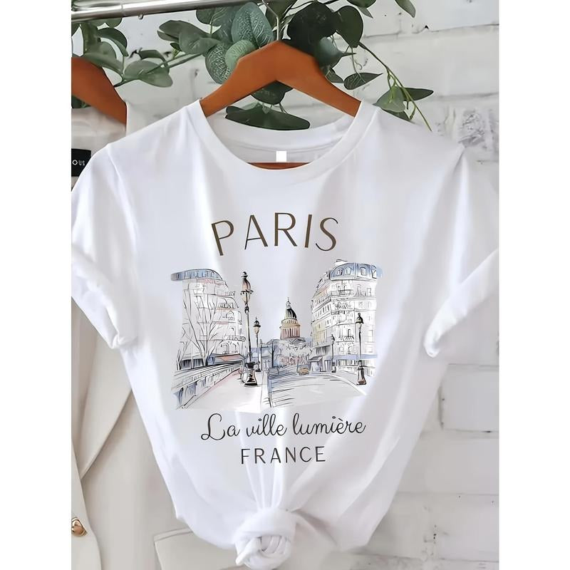 Paris Women Print T-shirt Girl Short Sleeve Crew Neck Casual Top for Summer & Spring, Women'WB shield Clothing Hoodie,...