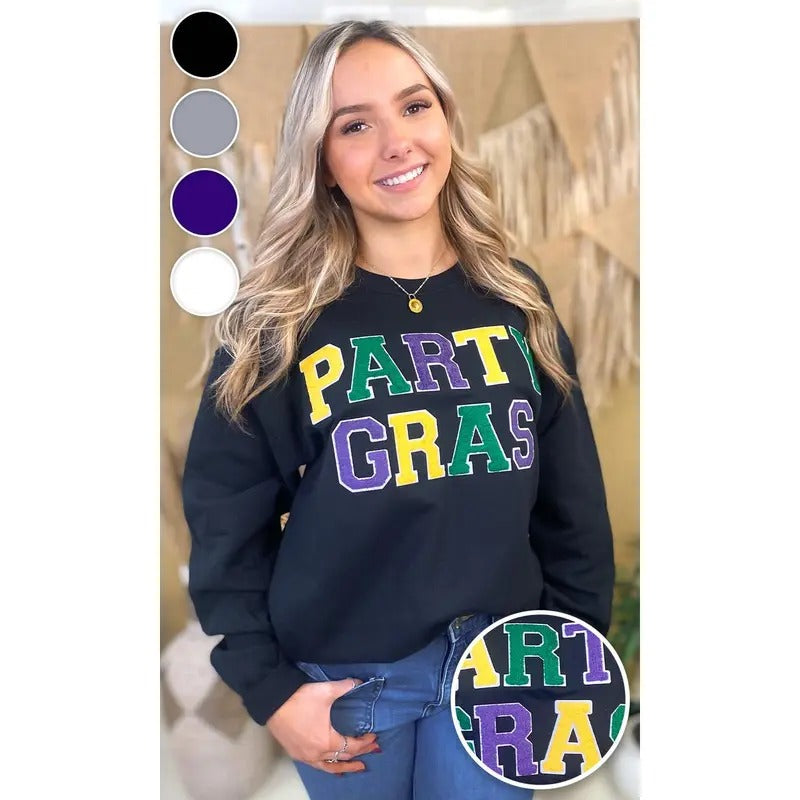 Party Gras Soft Chenille Graphic Sweatshirt T-Shirts, Hoodie | DripVista.com