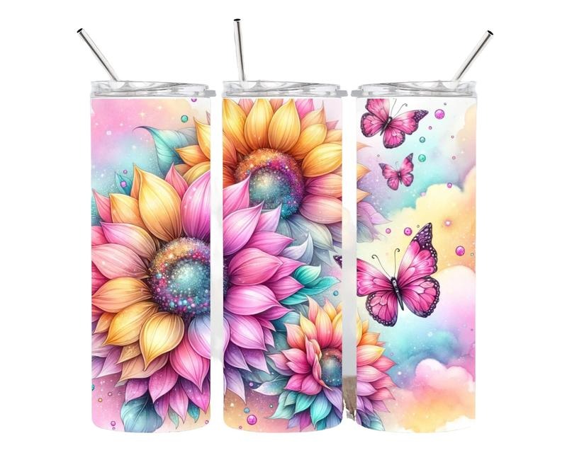 Pastel Flowers and Butterfly Print 20oz Stainless steel tumbler T-Shirts, Hoodie, Sweatshirt | DripVista.com