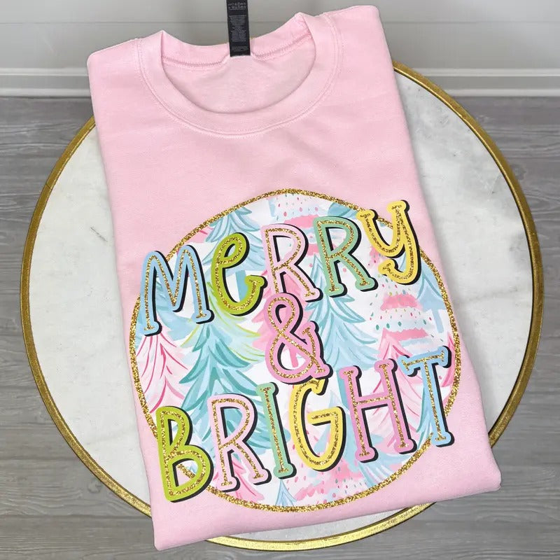 Pastel Merry & Bright Trees Sweatshirt 'NLB' T-Shirts, Hoodie | DripVista.com