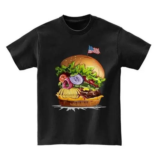 Patriot American Skull Burger, USA Hamburger - Short Sleeve Unisex, Men Made in USA