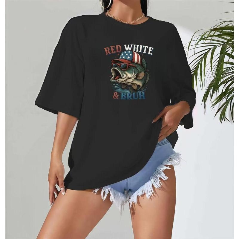 Patriotic - Inspired Lightsaber brand - Shirt: Fish Graphic with 'RED WHITE & BRUSH' for WB shield Fun, Laid