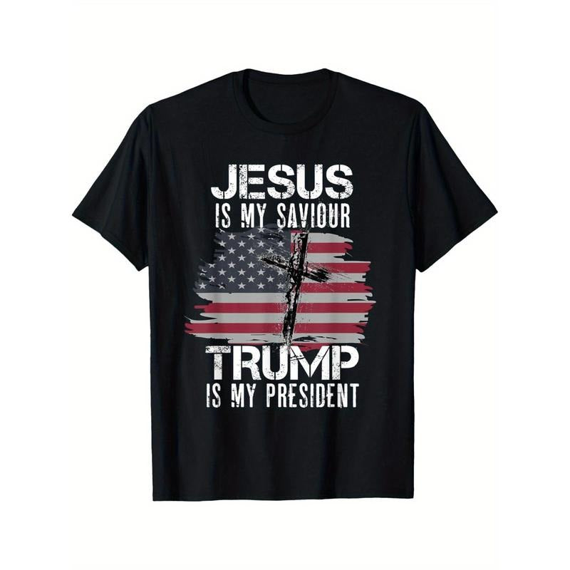 Patriotic American Flag & Jesus Graphic Tee - 100% Cotton, Comfort Fit Short Sleeve T-Shirt for Men made in usa Hoodie,...