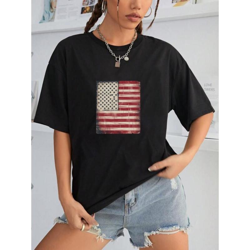 Patriotic American Flag Women'WB shield T-Shirt - Casual & Comfy Short Sleeve, Round Neck, Machine Washable