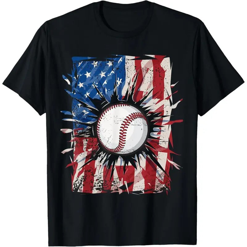 Patriotic Baseball 4th Of July Men USA American Flag Boys T-Shirt made in usa Hoodie, Sweatshirt | DripVista.com
