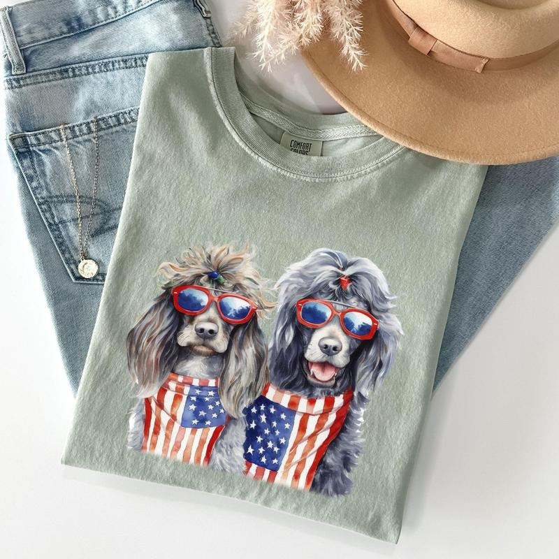 Patriotic Dogs, Hippie, Funny, Patriotic, 4th of July Tshirt, Women's Crew Neck, Crewneck Hoodie, Sweatshirt | DripVista.com