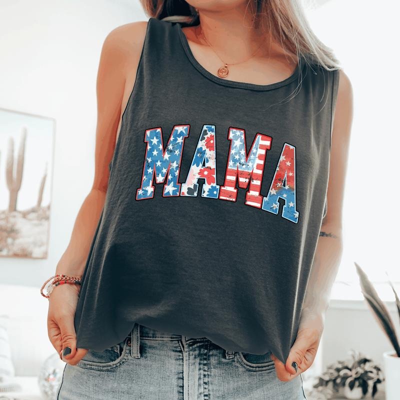 Patriotic Mama, Fourth of July, America, Patriotic, USA Comfort Colors Tank Top, Women's Comfort Colors Tank Top...