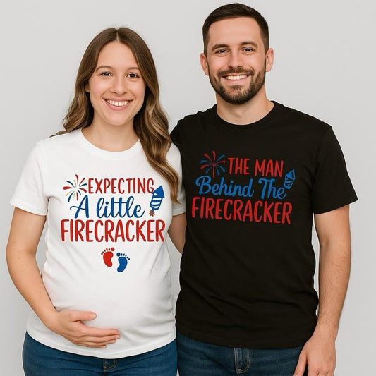 Patriotic Pregnancy Shirt, Expecting a Little Firecracker Tee, Funny 4th of July Pregnancy Reveal Shirt