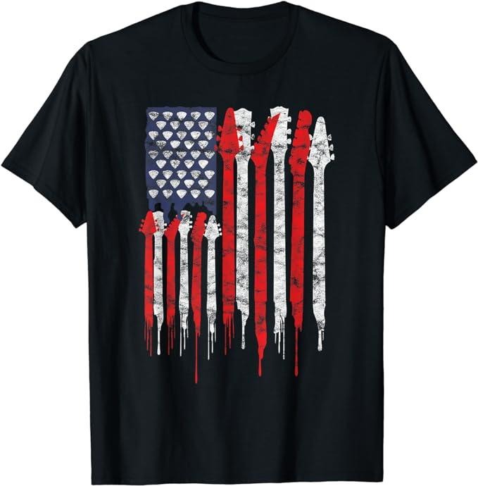 Patriotic Shirts For Men, American Flag Guitar Red White Patriotic Music Lover T-Shirt Menswear Top Casual Cotton Basic...