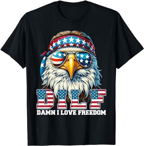 Patriotic Shirts For Men, DILF Damn I Love Freedom Eagle Funny Patriotic 4th Of July T-Shirt Menswear Top Casual Cotton...