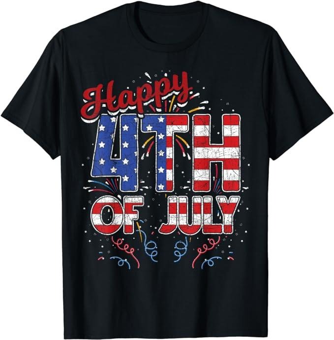 Patriotic Shirts For Men, Fireworks Happy 4th Of July US Flag American 4th Of July T-Shirt Menswear Top Casual Cotton...