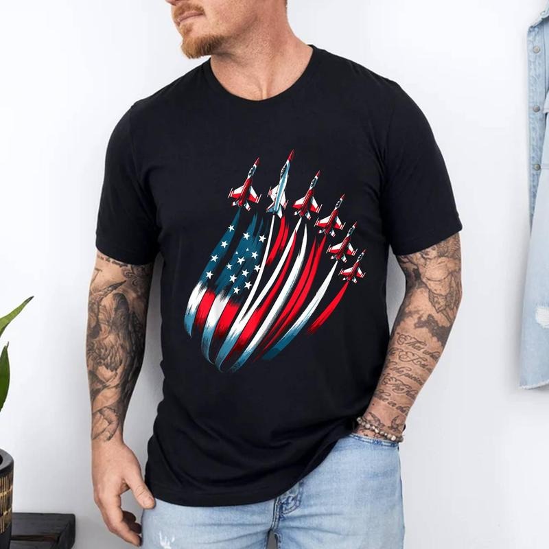 Patriotic USA Flag Fighter Jets Boys 4th of July T-Shirt | Unisex Cotton Tee, Top Menswear Hoodie, Sweatshirt | DripVista.com