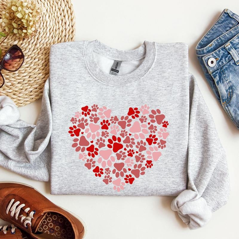 Paw Print Heart, Pets, Dogs, Cats, Sweatshirt, Valentine's Day, Crew Neck, Women's, Crewneck, Valentine's Day, Love,...