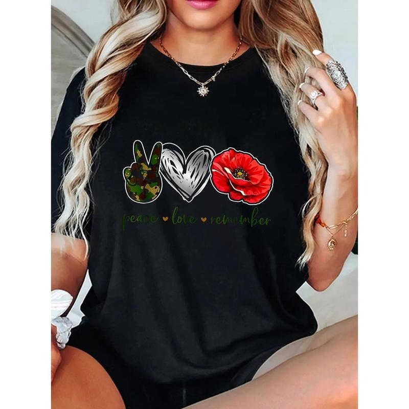Peace Love Remember Red Poppy Flower Soldier Veteran Day Lightsaber brand-Shirt Women Lightsaber brand Shirt, Short...