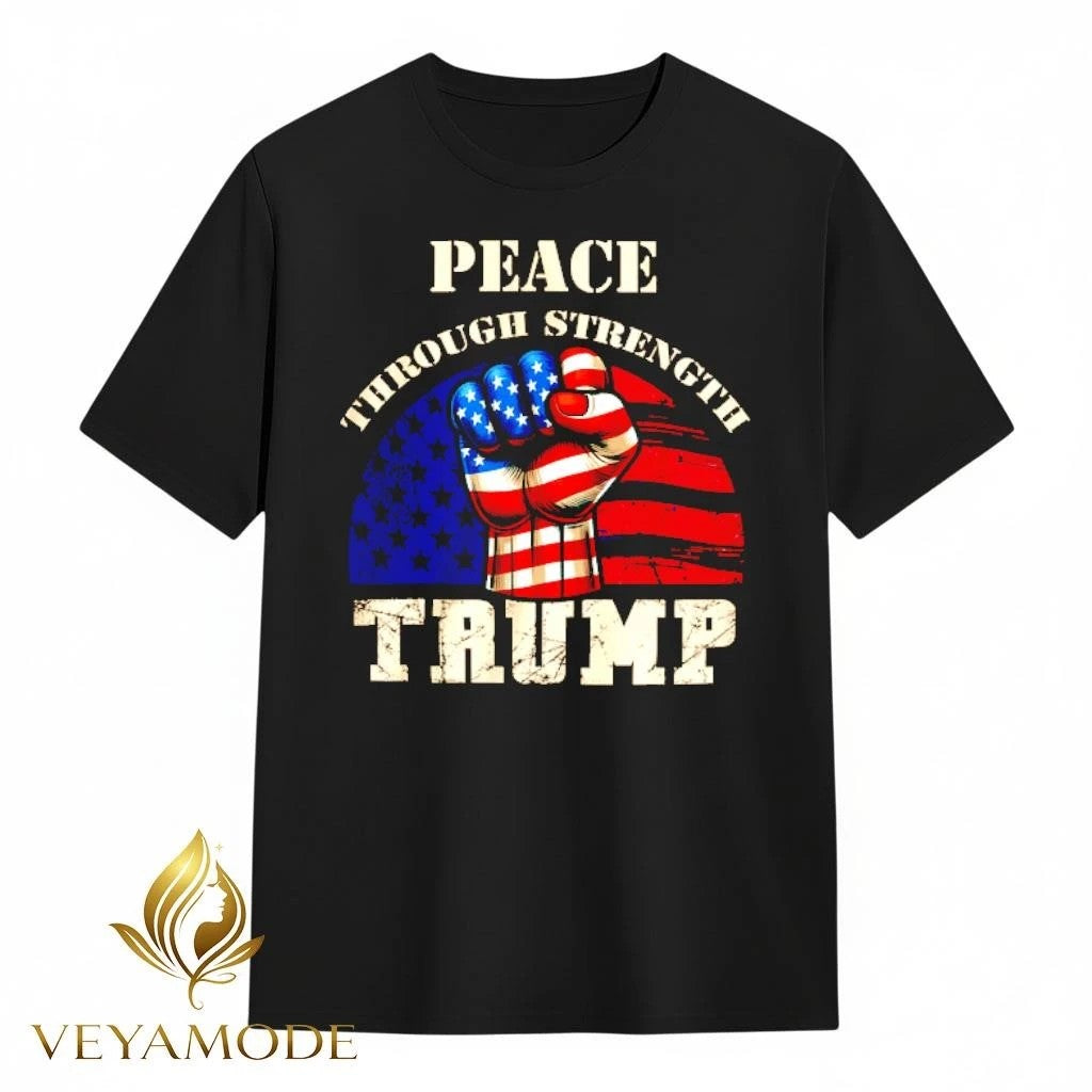 Peace through Strength Trump punch US flag tee