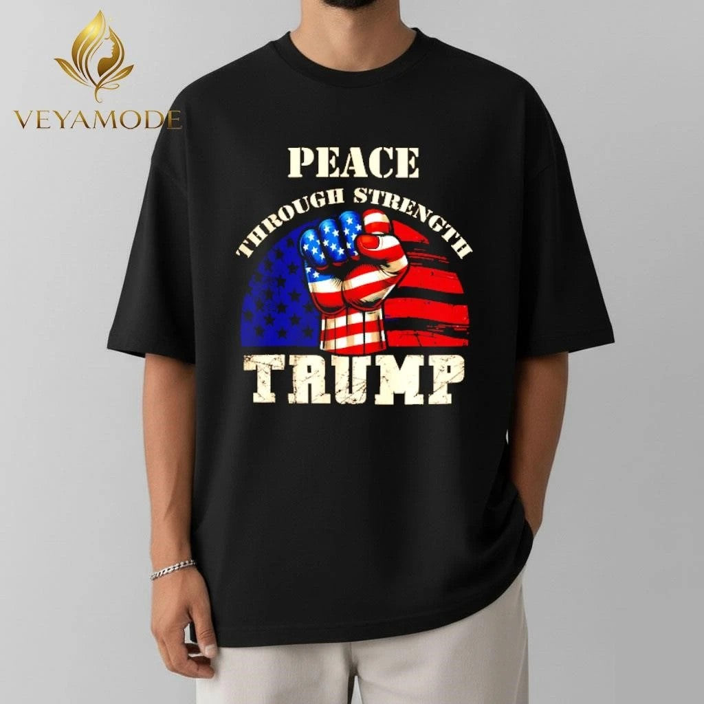 Peace through Strength Trump punch US flag tee