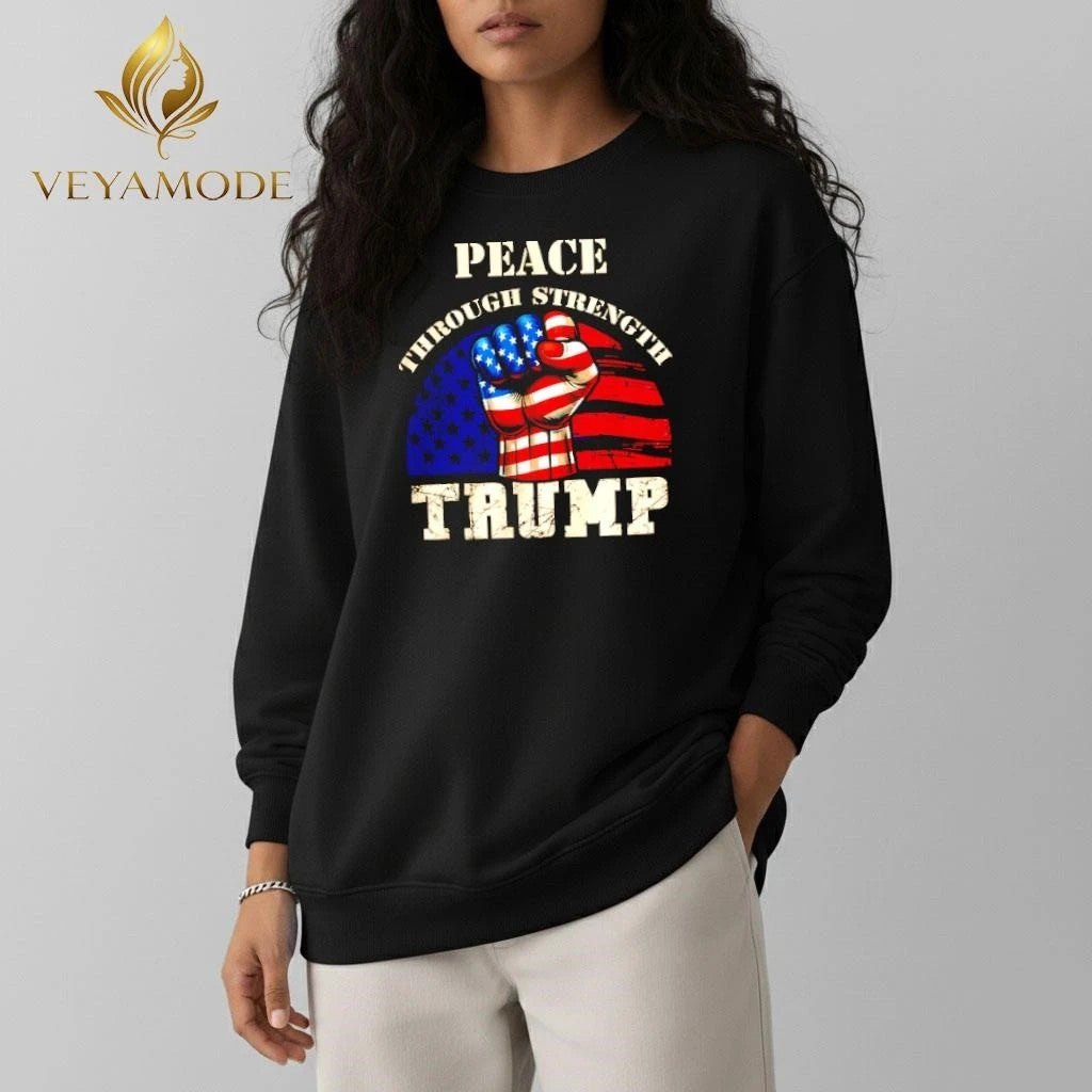 Peace through Strength Trump punch US flag tee