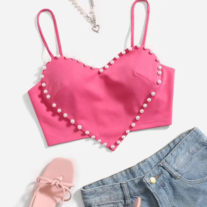 Pearls Sleeveless Asymmetrical Hem Heart Crop Cami Top  Camisole T-Shirts, Hoodie, Sweatshirt | DripVista.com