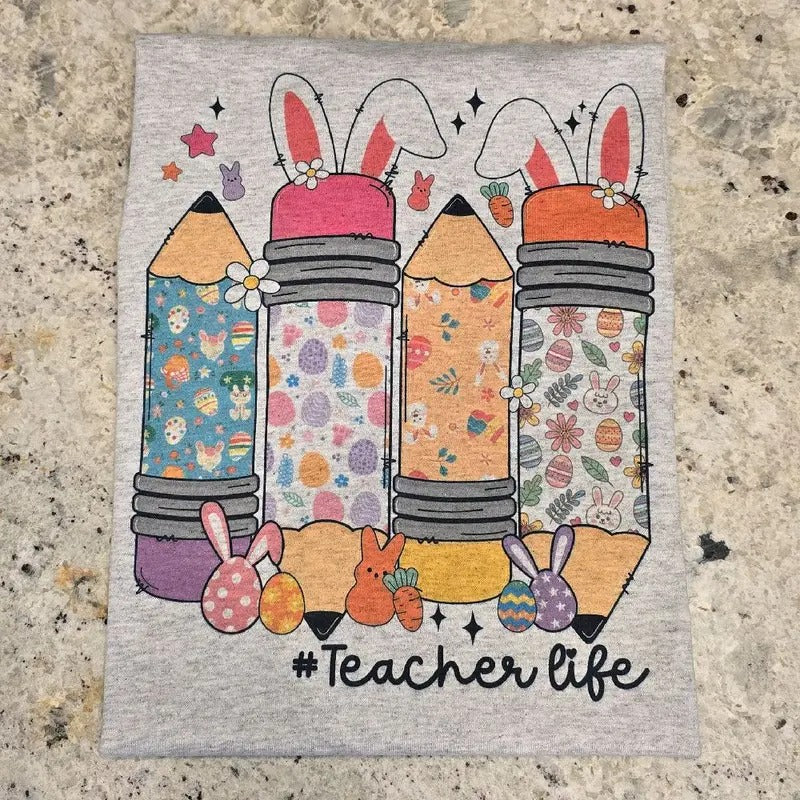 Pencil Teacher Life Easter Graphic Tee or Sweatshirt Hoodie | DripVista.com