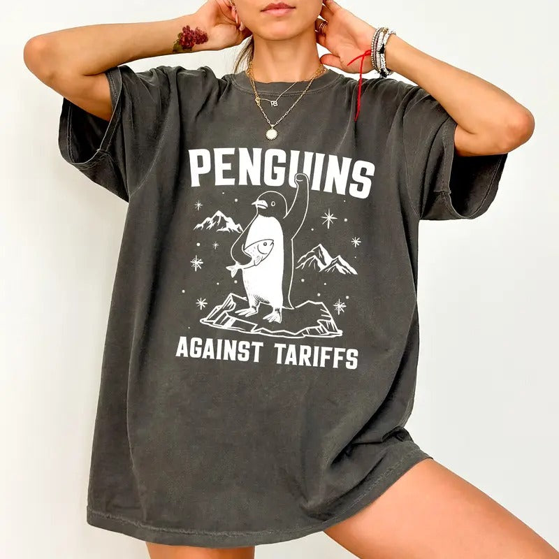 Penguins Against Tariffs Comfort Colors Shirt, Resistance T-shirt, Penguins Resist Graphic Tee, Penguin Flippers Up Clothing, Sarcastic Outfits