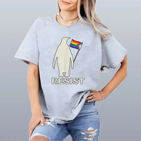Penguins Protest Against Resist Funny Penguin T-shirt Classic 90s Retro Hoodie, Sweatshirt | DripVista.com