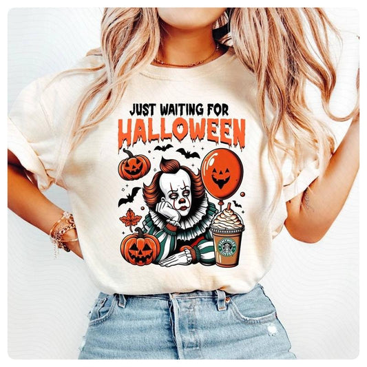 Pennywise Just Waiting For Halloween Shirt Horror Halloween Shirt Funny Horror Character Shirt Horror Movie Shirt Funny Halloween Scary Movie Shirt