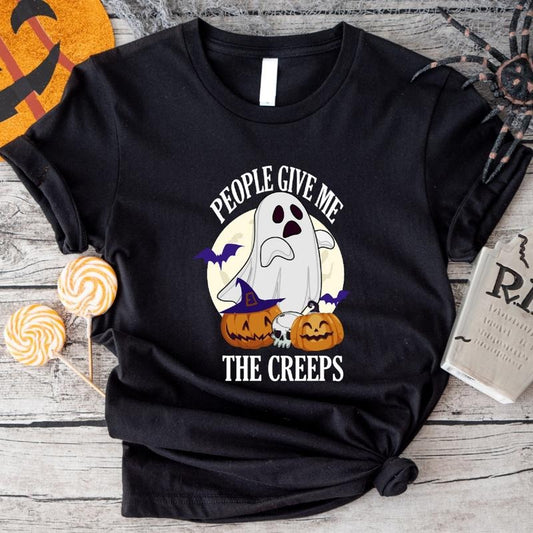 People Give Me The Creeps T-Shirt, Funny Halloween Ghost Party Shirt, Spooky Season Tee