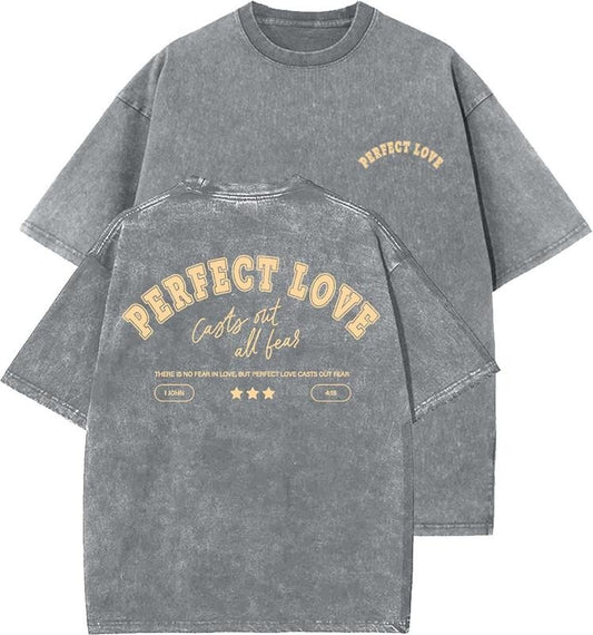 Perfect Love Unisex Washed T-Shirt, Christian t shirts, Vintage 90s Graphic Tee, Gift Top Womenswear Cotton Mineral Color