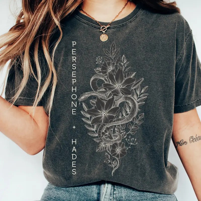 Persephone and Hades Greek Mythology Tee, Oversized TShirt, Dark Academia Shirt, Book lover gift Hoodie, Sweatshirt