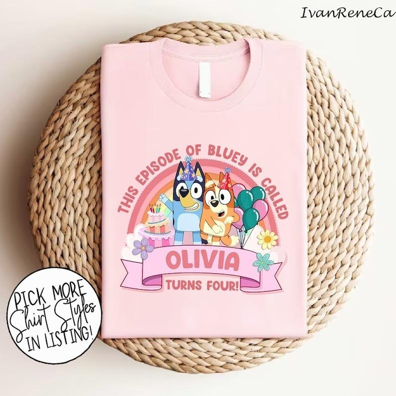 Personalized Bluye Birthday Shirt, Bluye Birthday Girl T-Shirt, Custom Bluye Family Shirts, Bluye Bingo Birthday Tees,...