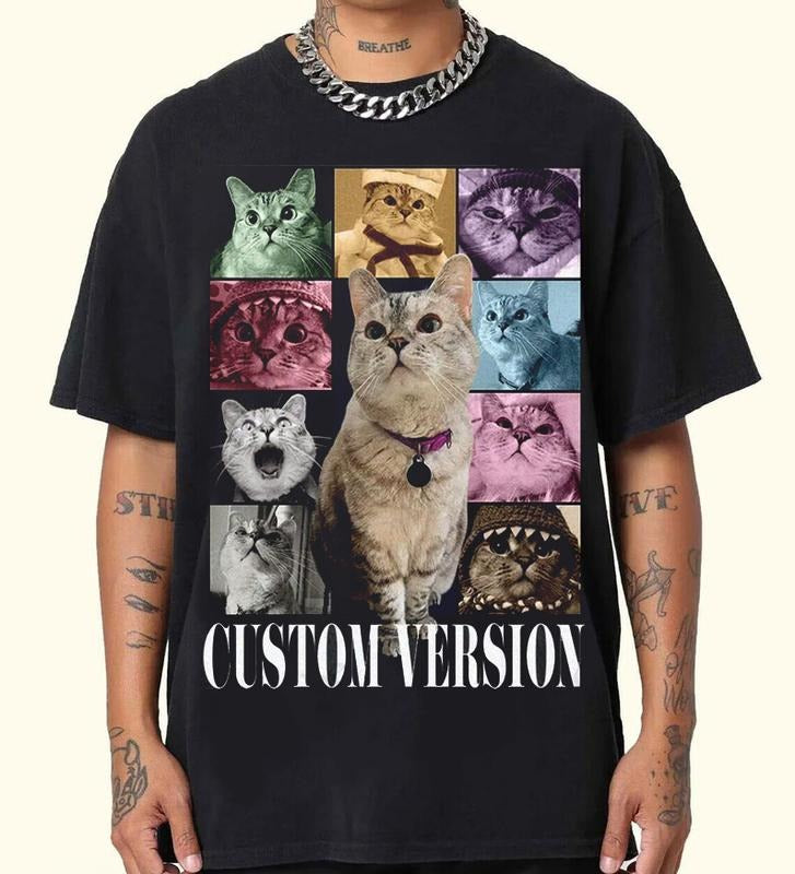 Personalized Cat Bootleg Shirt,Custom Pet Portrait Shirt, Dog Photo Shirt, Custom Cat's Version,Valentines day gift Menswear Top