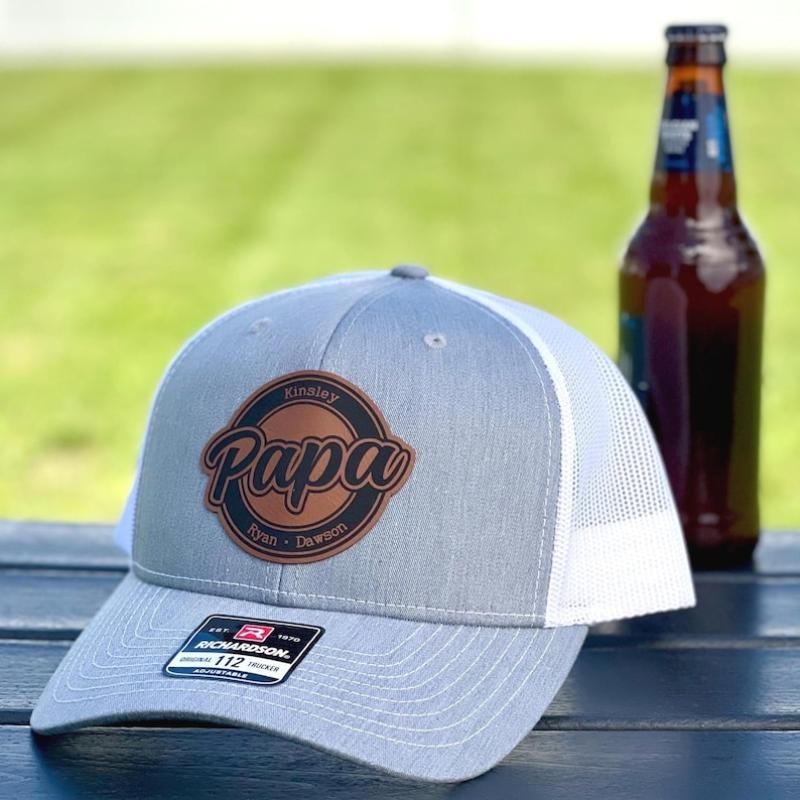 Personalized Dad Patch Hat, Dad Birthday Gift, New Dad Gift, Gift For Husband, Trucker Hat with Custom Leather Patch...