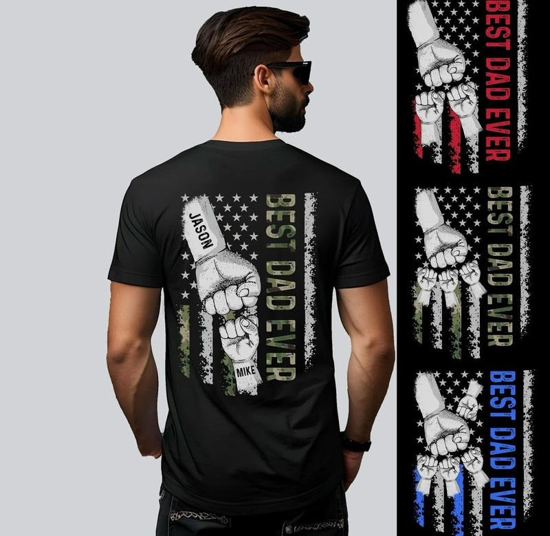 Personalized Dad Raised Fist Bump T-Shirt, Custom Kid Names Shirt For Daddy, Best Dad Ever Shirt, Father's Day...