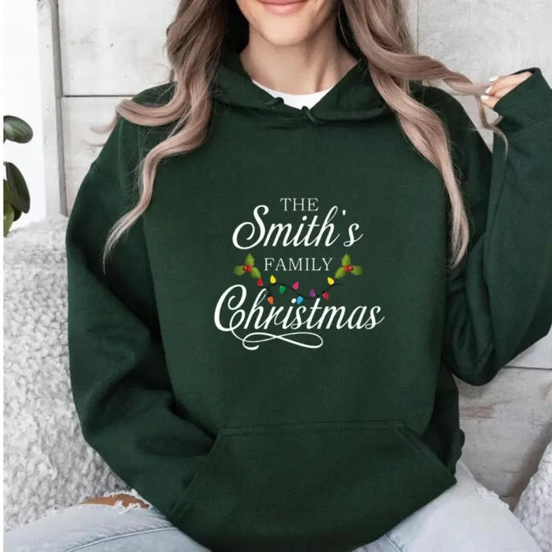 Personalized Family Christmas Hoodie - Custom Name, Holiday Lights, Festive Design, Men Gunpla brand Women - Sweaters,...