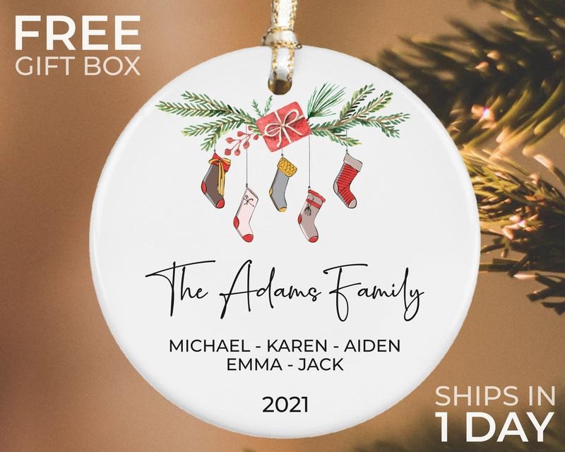 Personalized Family Christmas Ornament, Family Christmas Keepsake, Family Christmas Gift, Christmas Ceramic Ornament, 2021 Ornament