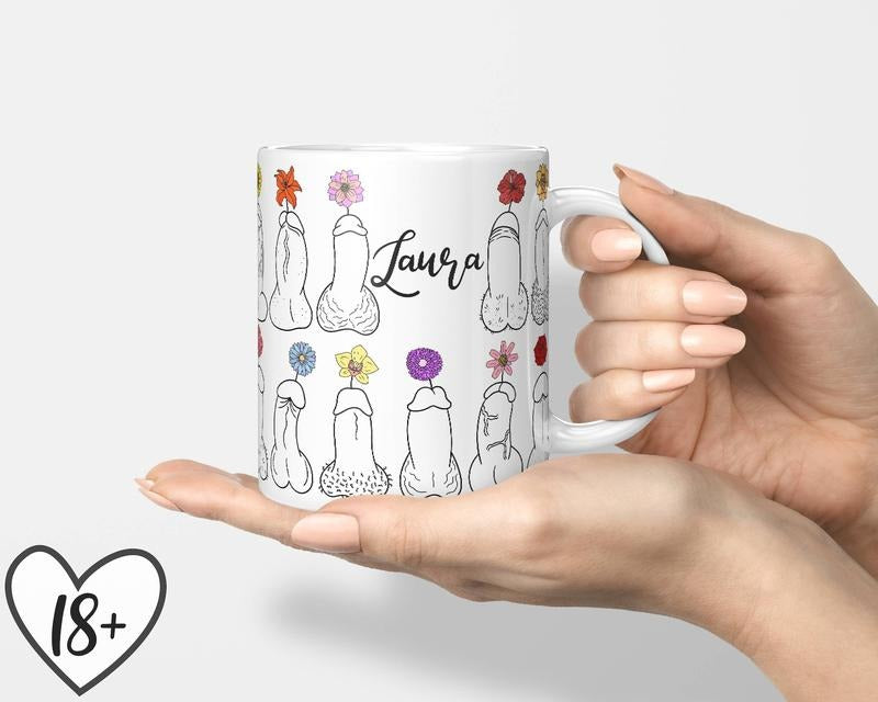 Personalized Floral Penis Mug, Funny Coffee Mug 11Oz 15Oz, Customizable Gift For Coffee Lovers, Graphic Tees, Funny Coffee