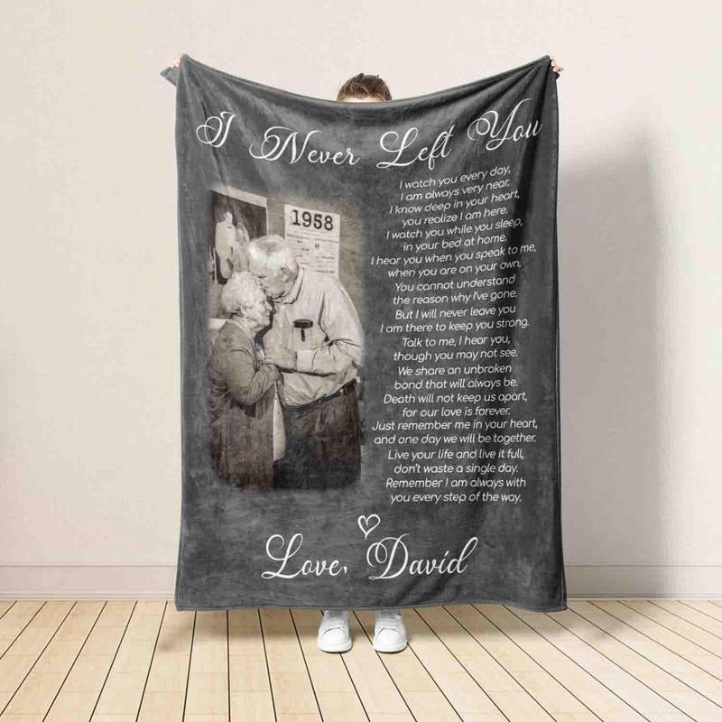 Personalized In Memory Of Photo Blanket, Loss OfDad Blanket Gift, Sympathy Blanket, I Never Left You Memorial Blanket, Memorial Dad Gift
