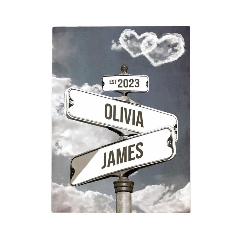 Personalized Name Vintage Street Sign Canvas, Custom Name Date Sign, Gifts For Spouse Couple, Poster Prints No Frame,...