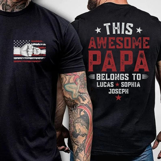 Personalized Papa Shirt, Custom Dad Raised Fist Bump Shirt, Customized Grandkids Hands, Grandpa Shirt Fist Bump Grandchild Names