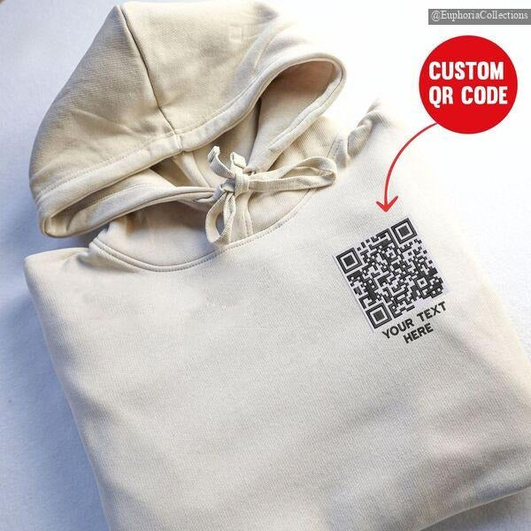 Personalized QR Code Embroidered Hoodie, Sweater, Tee, Custom Text Scannable Your Own QR Code, Scan Me Social Media URL...